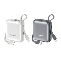 Foneng PX115 10000mAh Mini 22.5W Power Bank with two built-in cables.