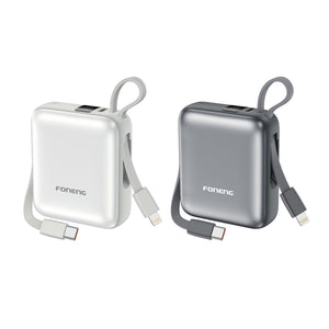 Foneng PX115 10000mAh Mini 22.5W Power Bank with two built-in cables.