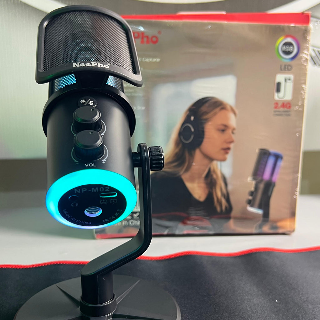 Neepho RGB NP-M02 Microphone Wireless & Wired Sound Card | Noise Reduction |