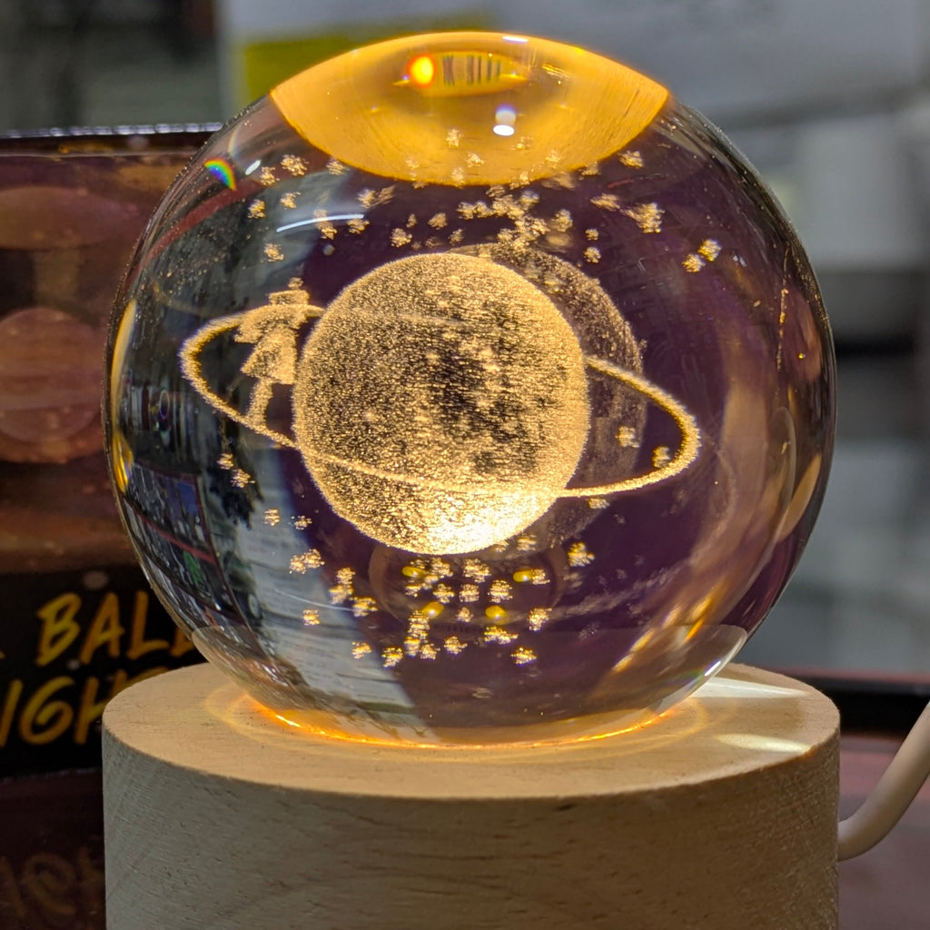 3D Crystal Ball Globe Table Lamp with Wood Base Moon Light Lamps Night Light for Children Birthday Gifts Novelty Home Decor