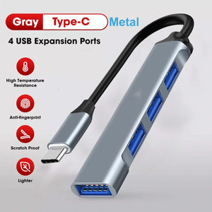 Type C USB HUB 3.0 Extender 4 Port Compatible with Mobile and Laptop