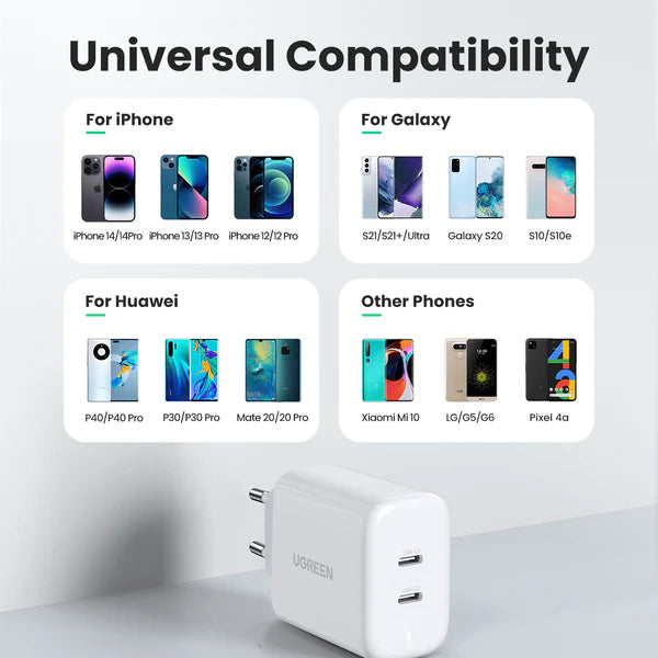 Ugreen CD243 40W Dual-Port USB-C Fast Charging Power Adapter